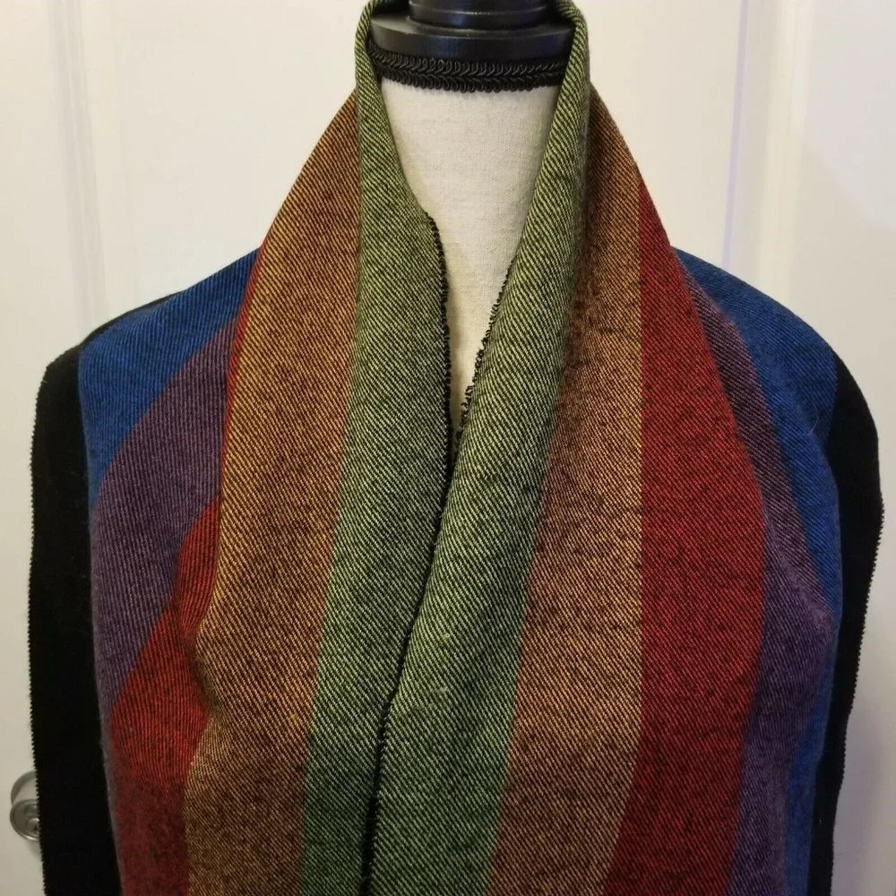 Cashmyarn By Berkshire Colorful Striped Scarf With Fringe Acrylic - Picture 2 of 8